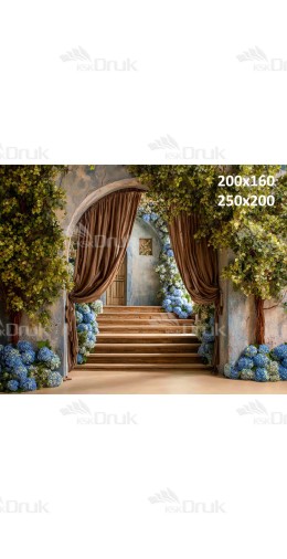 Tło fotograficzne „Kamienna arkada z hortensjami” | E_792